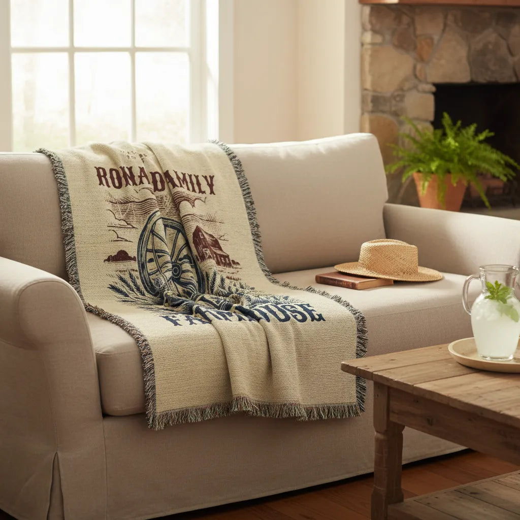 Personalized Family Farmhouse Heirloom Woven Blanket