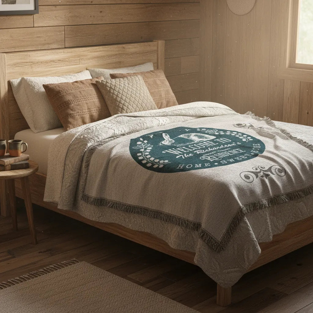Welcome Bunny Personalized Family Residence Woven Blanket