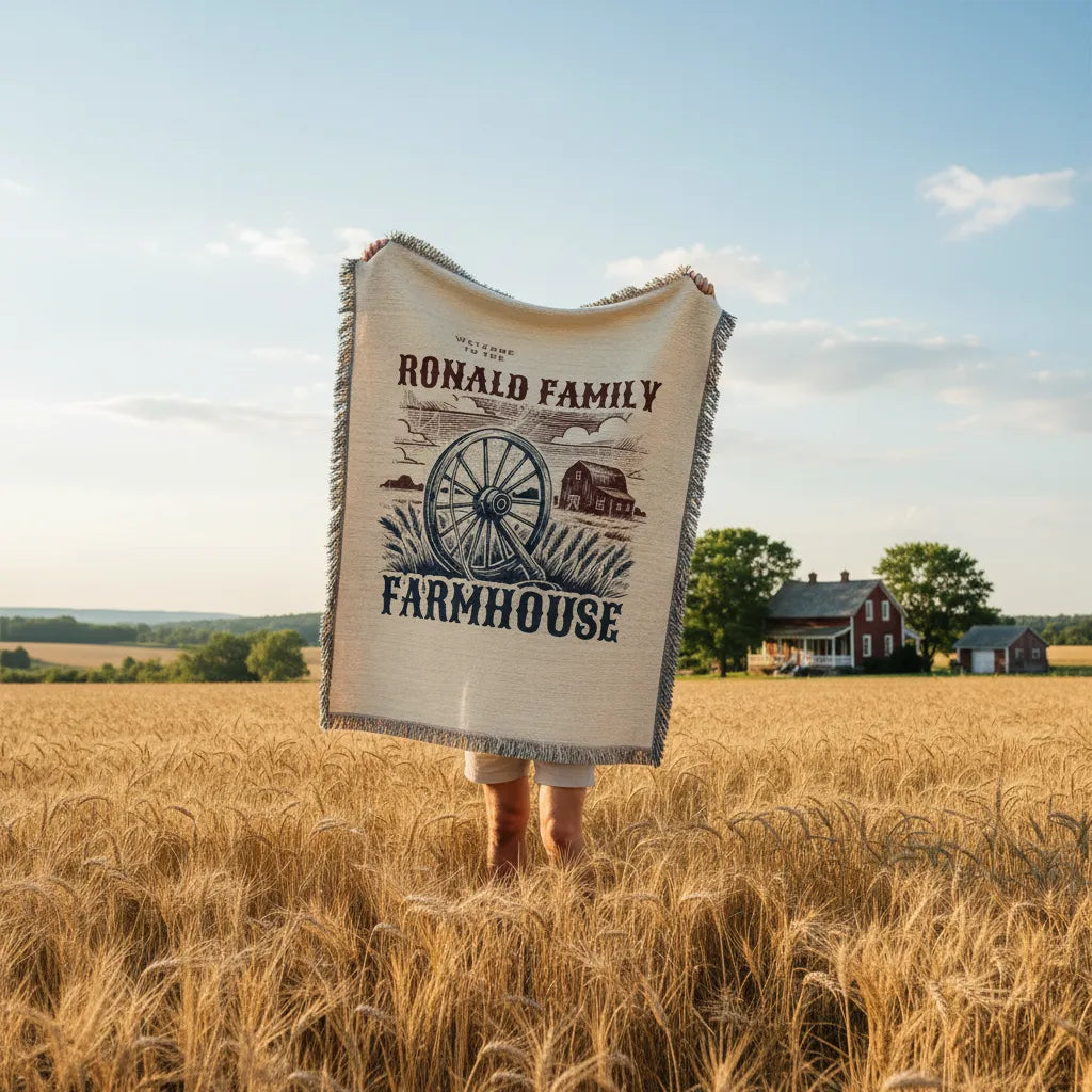 Personalized Family Farmhouse Heirloom Woven Blanket