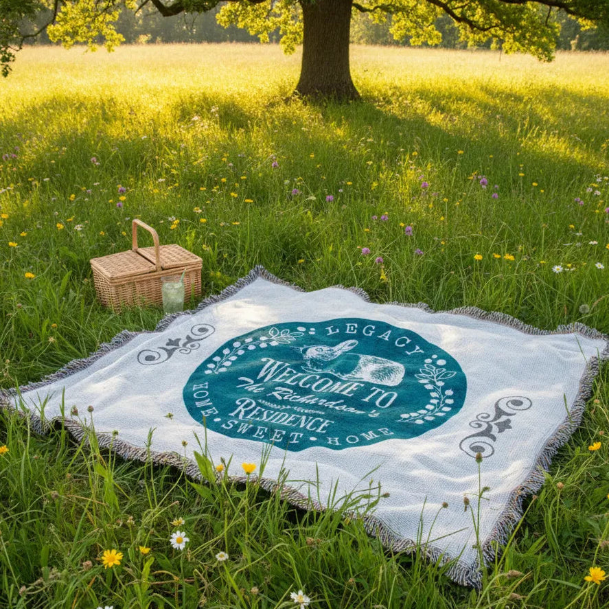 Welcome Bunny Personalized Family Residence Woven Blanket