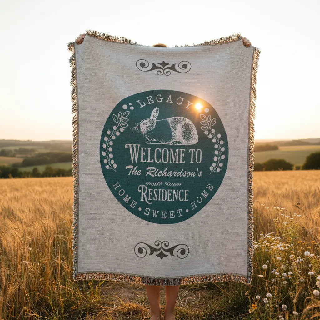 Welcome Bunny Personalized Family Residence Woven Blanket